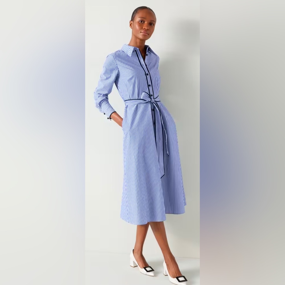 LK Bennett Lucan Blue & White Striped Cotton Shirt Dress, NWT